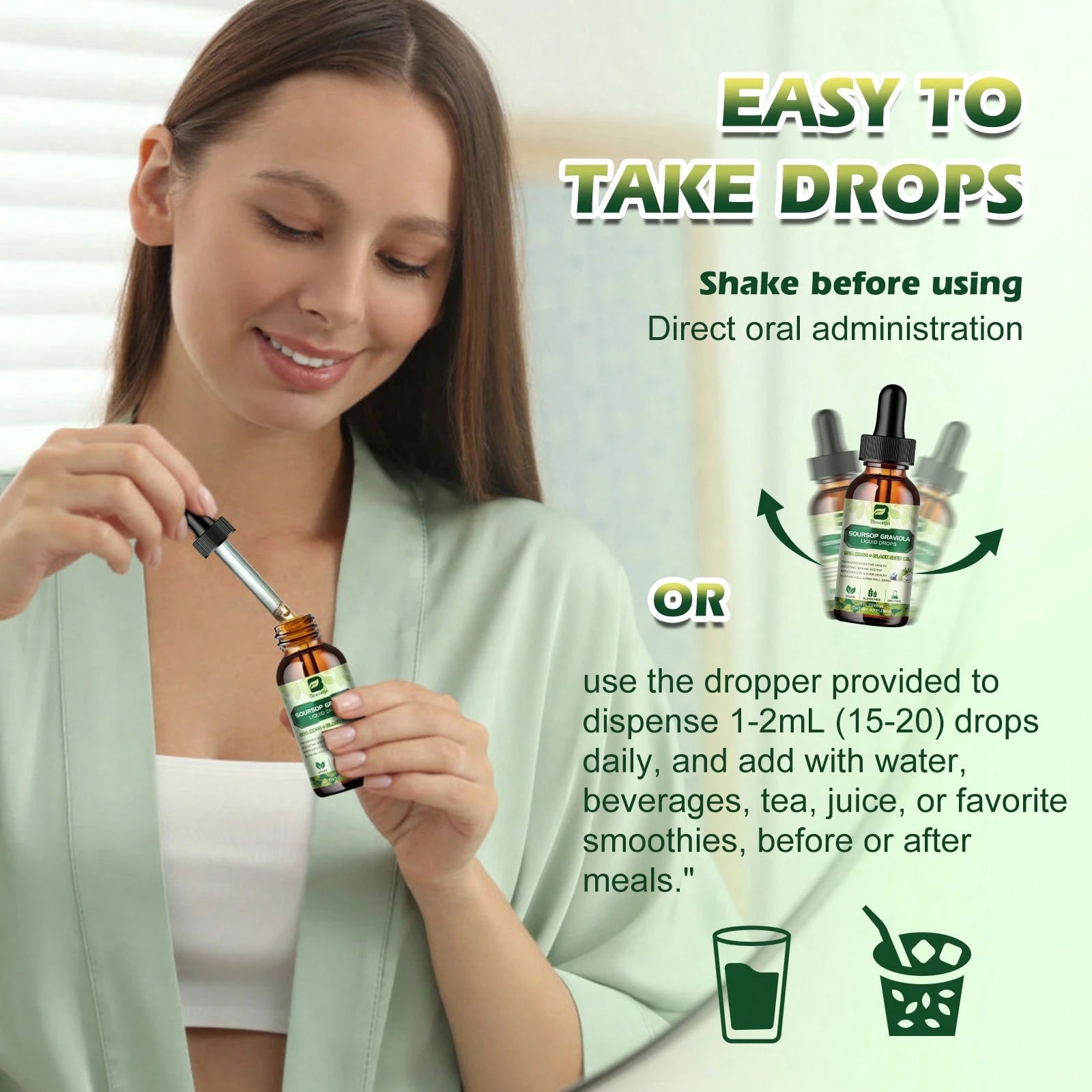 B BEWORTHS Soursop Bitters Liquid Drops, Soursop Graviola Leaf Extract Multivitamin Drops With Sea Moss Black Seed Oil Supplement