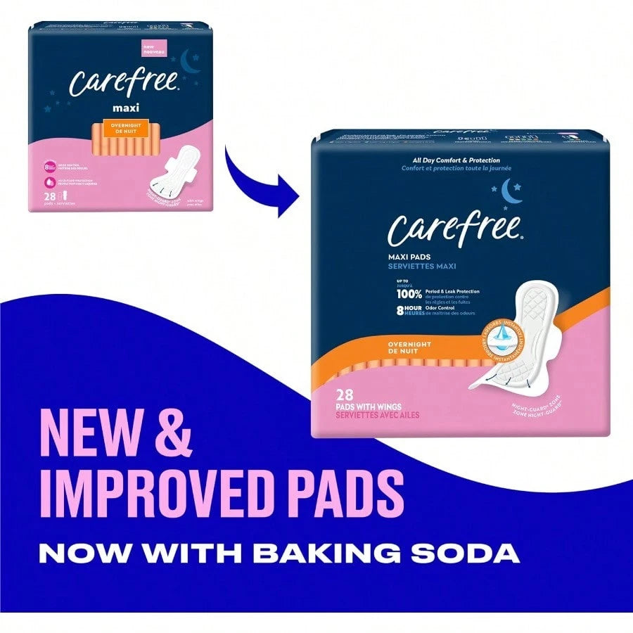 Carefree Ultra Thin Pads for Women, Overnight with Wings | Feminine Care & Postpartum Protection | 40ct (Pack of 1)