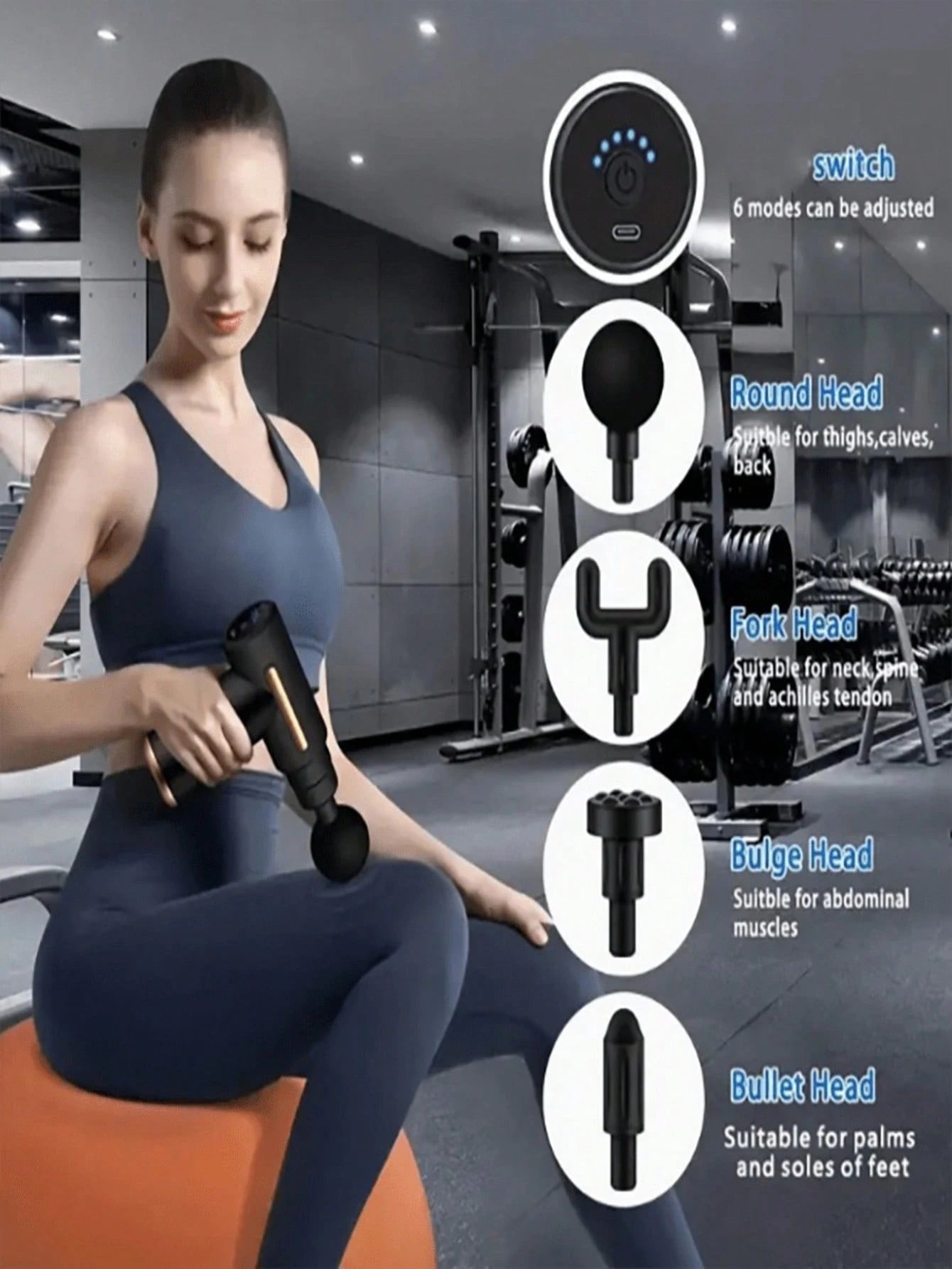 A Stylishly Designed Mini High Torque Motor USB Rechargeable Handheld Massage Gun For Body, Back And Neck Deep Muscle Percussionargeted muscle areas.  Use for 10–15 minutes per session.