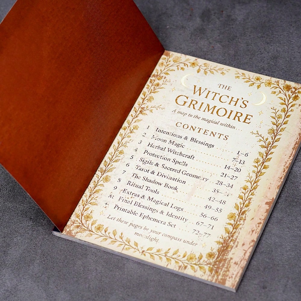 77 Pages Witchcraft Magic Book, Includes Moon Phases, Herbal Knowledge, Spells, Gothic Dark Academia Style Witch's Diary, Perfect For Modern Witches, Wiccans, And Spiritual Explorers