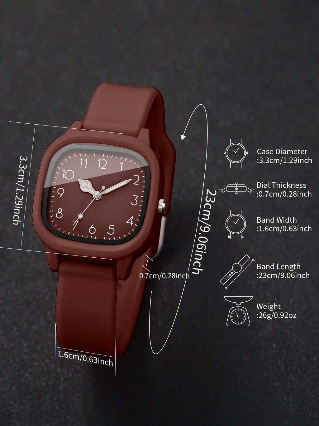 2pcs/Set Women's Silicone Watch With Square Dial & Elegant Quartz Wristwatch + Heart-Shaped Bracelet