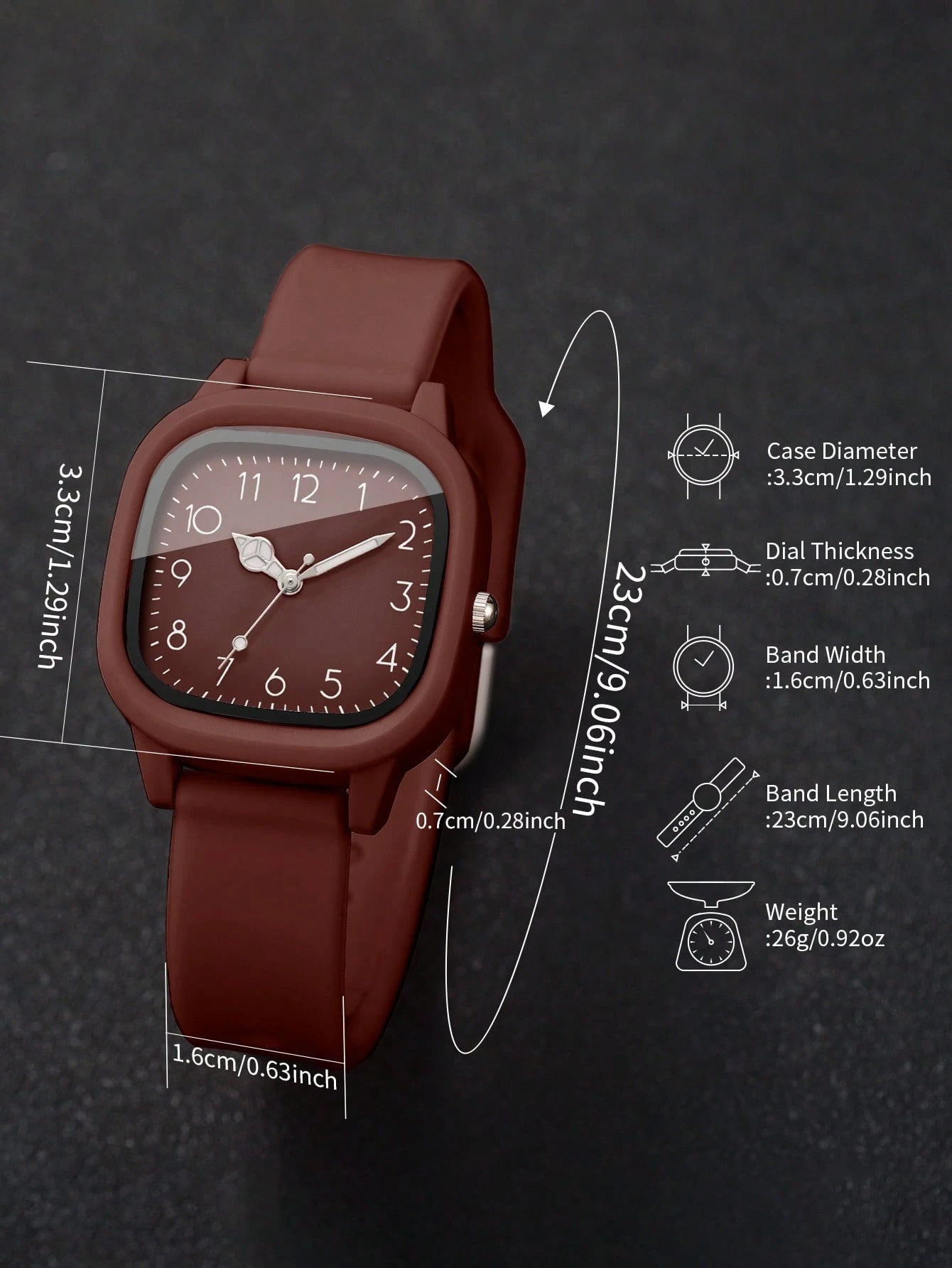 2pcs/Set Women's Silicone Watch With Square Dial & Elegant Quartz Wristwatch + Heart-Shaped Bracelet