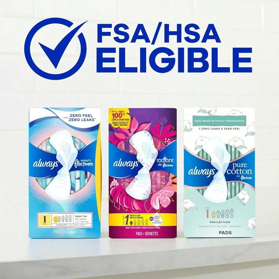 Always Radiant Flexfoam Pads For Women Size 5 Extra Heavy Overnight Absorbency With Wings Scented