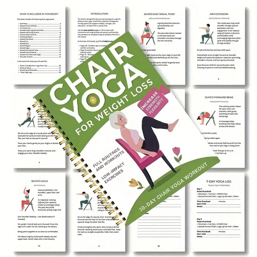 1Pcs 30-Day Chair Yoga Guide: Weight Loss, Muscle Building, And Flexibility Enhancement – Beginner Exercises