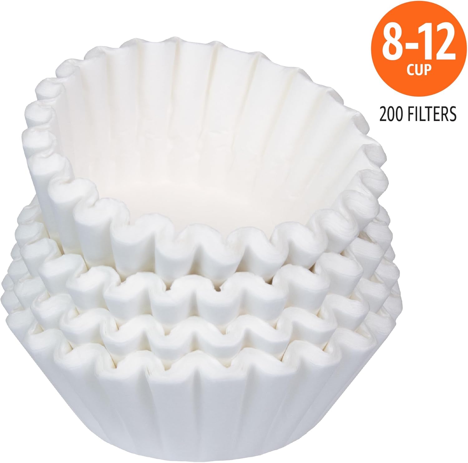 Basket Coffee Filters for 8-12 Cup Coffee Makers, White, 200 Count