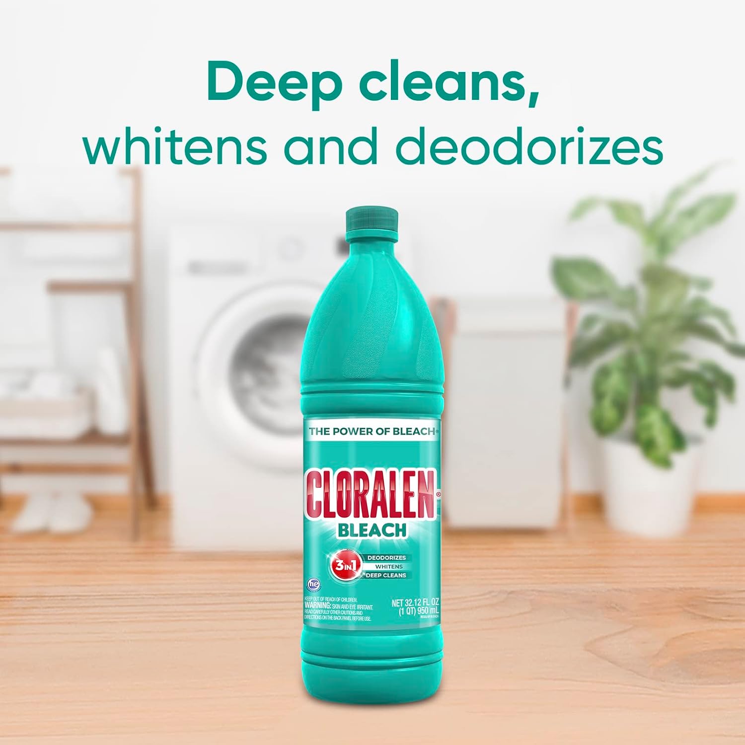 Cloralen Household Cleaning Liquid Bleach - 32.12 fl oz - 3-in-1 Multipurpose Cleaner for Laundry, Bathroom & Kitchen - Deodorizes, Whitens & Deep Cleans