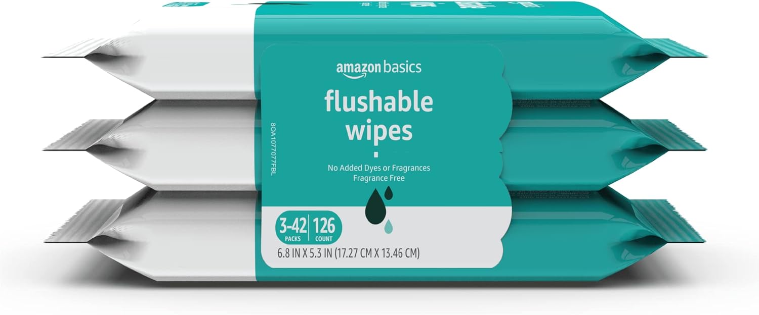 Adult Wet Wipes Flushable Formulated without Fragrance, 126 Count (3 Packs of 42) Packaging May Vary