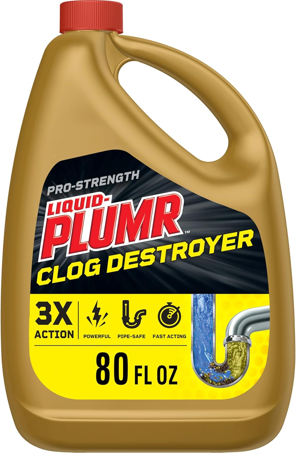 Clorox Liquid-Plumr Pro-Strength Clog Destroyer, Liquid Drain Cleaner, 80 Fluid Ounces