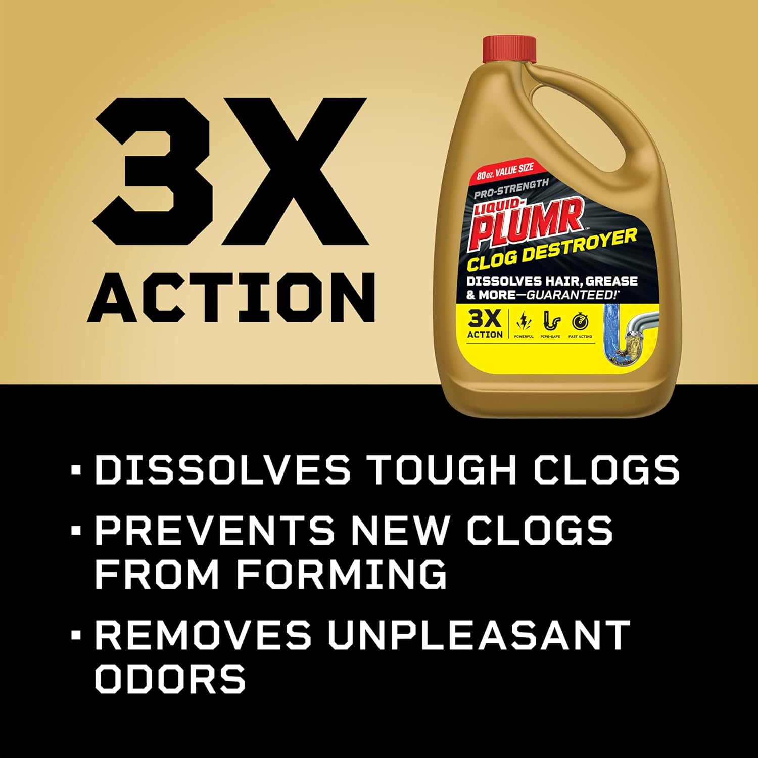 Clorox Liquid-Plumr Pro-Strength Clog Destroyer, Liquid Drain Cleaner, 80 Fluid Ounces
