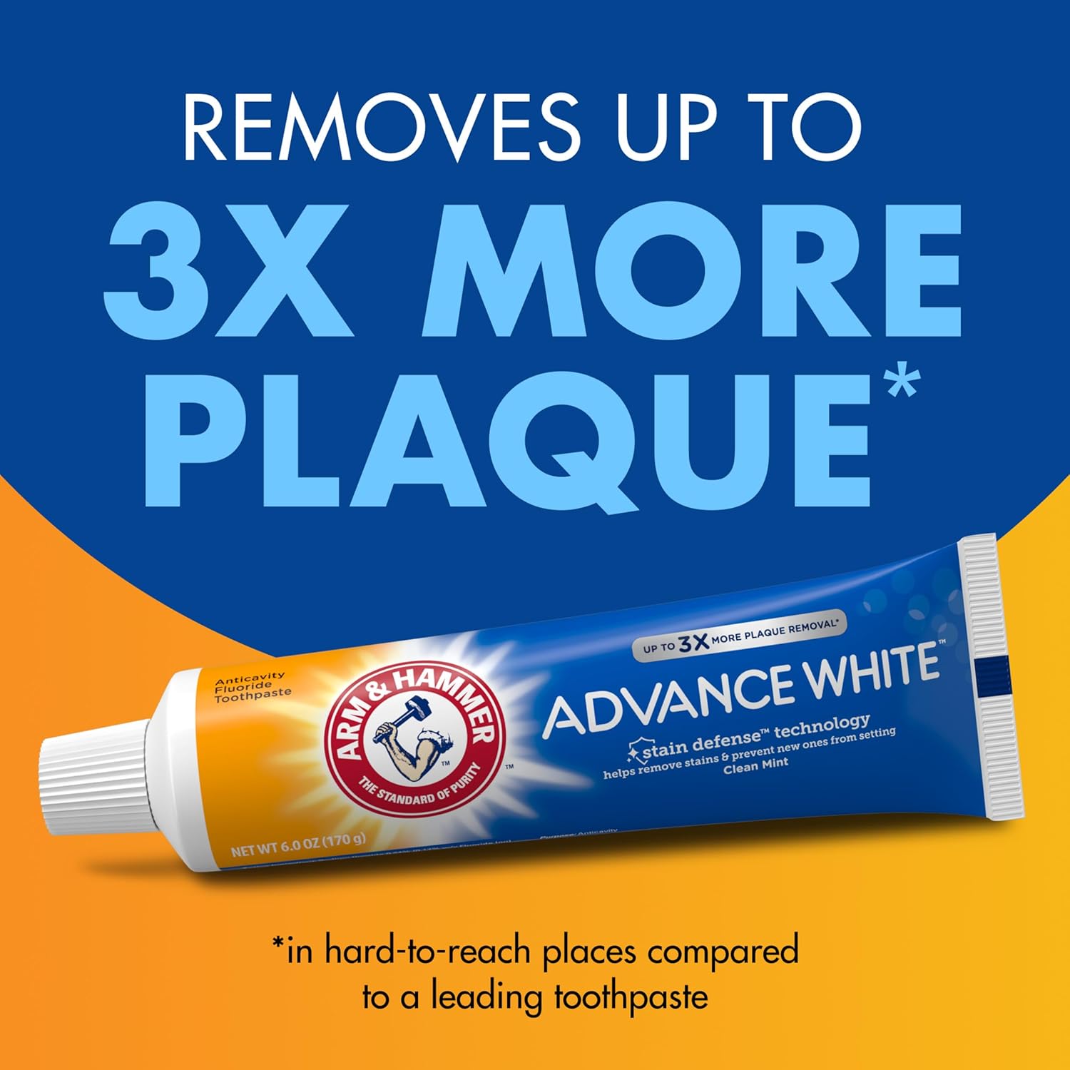 ARM & HAMMER Advance White Toothpaste, Teeth Whitening Baking Soda Toothpaste with Stain Defense Technology and Fluoride, Clean Mint Flavor, 6.0 Oz (4 Pack)