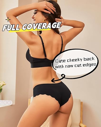 6 pack Seamless Underwear for Women Sexy Low Rise Hipster Wave Edge No Show Bikini Panties Womens Cheeky S-XL