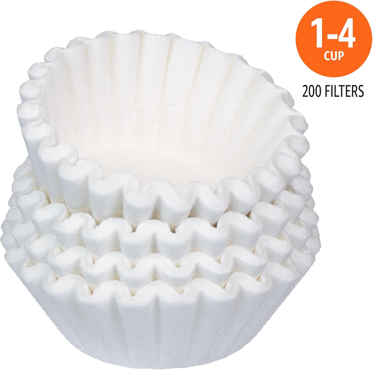 Basket Coffee Filters for 1-4 Cup Coffee Makers, White, 200 Count