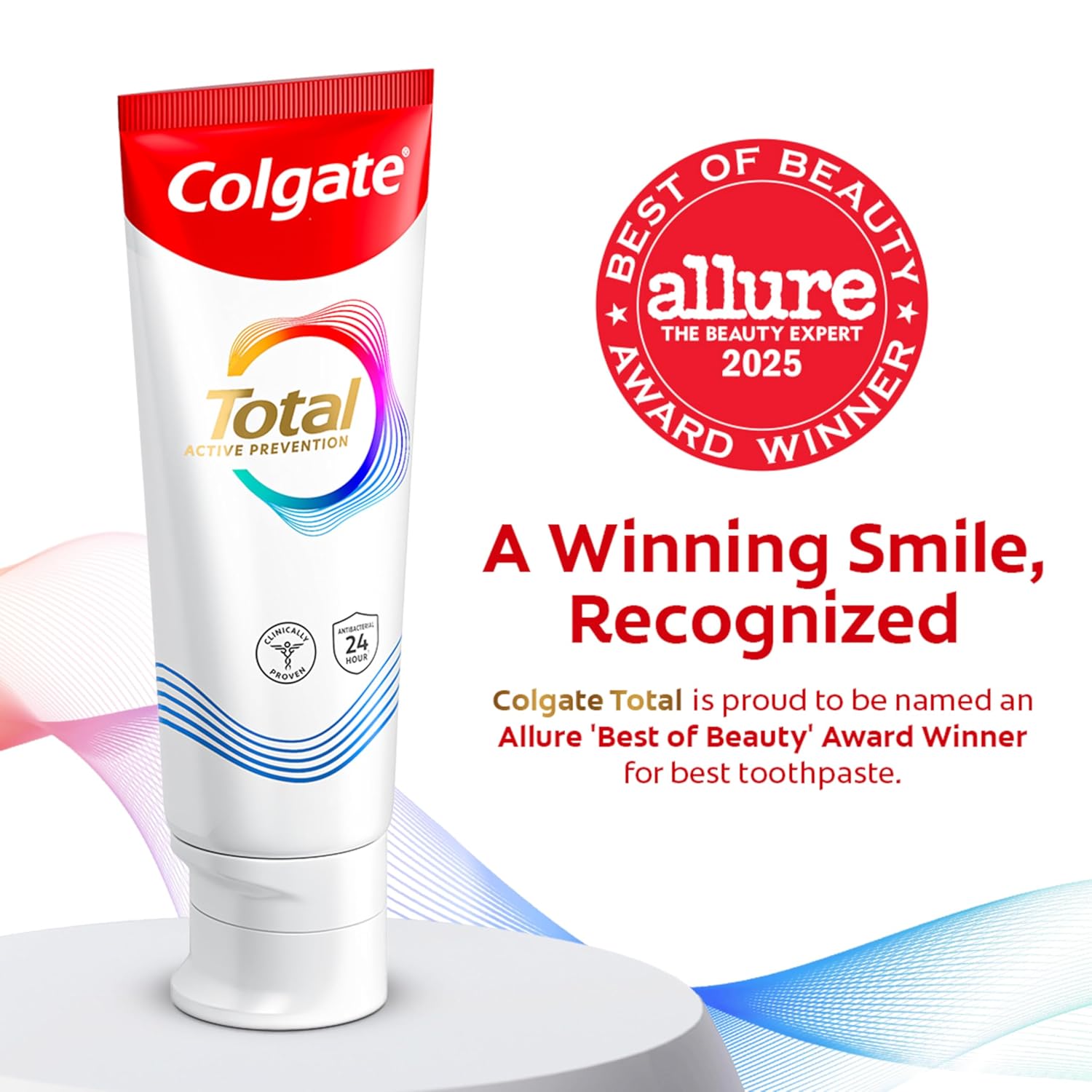 Colgate Total Whitening Toothpaste Paste, 5.1 oz, 2 Pack, Fluoride Antibacterial for Plaque, Gingivitis, Sensitivity, Stain Removal, Clinically Proven, Mint