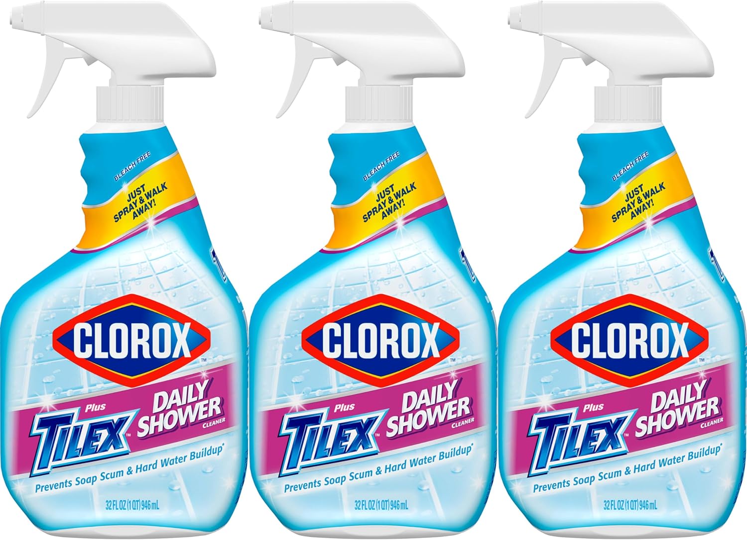Clorox Plus Tilex Daily Shower Cleaner, 32 Fluid Ounce Spray Bottle, Pack of 3