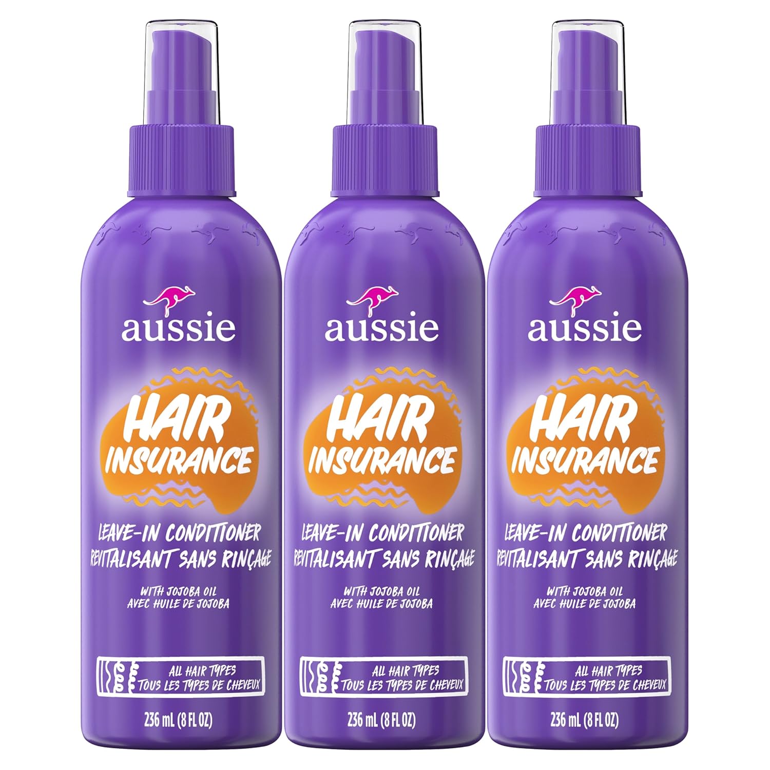 Aussie Hair Insurance Leave-In Conditioner Spray, Frizz Control, Softening with Jojoba & Sea Kelp