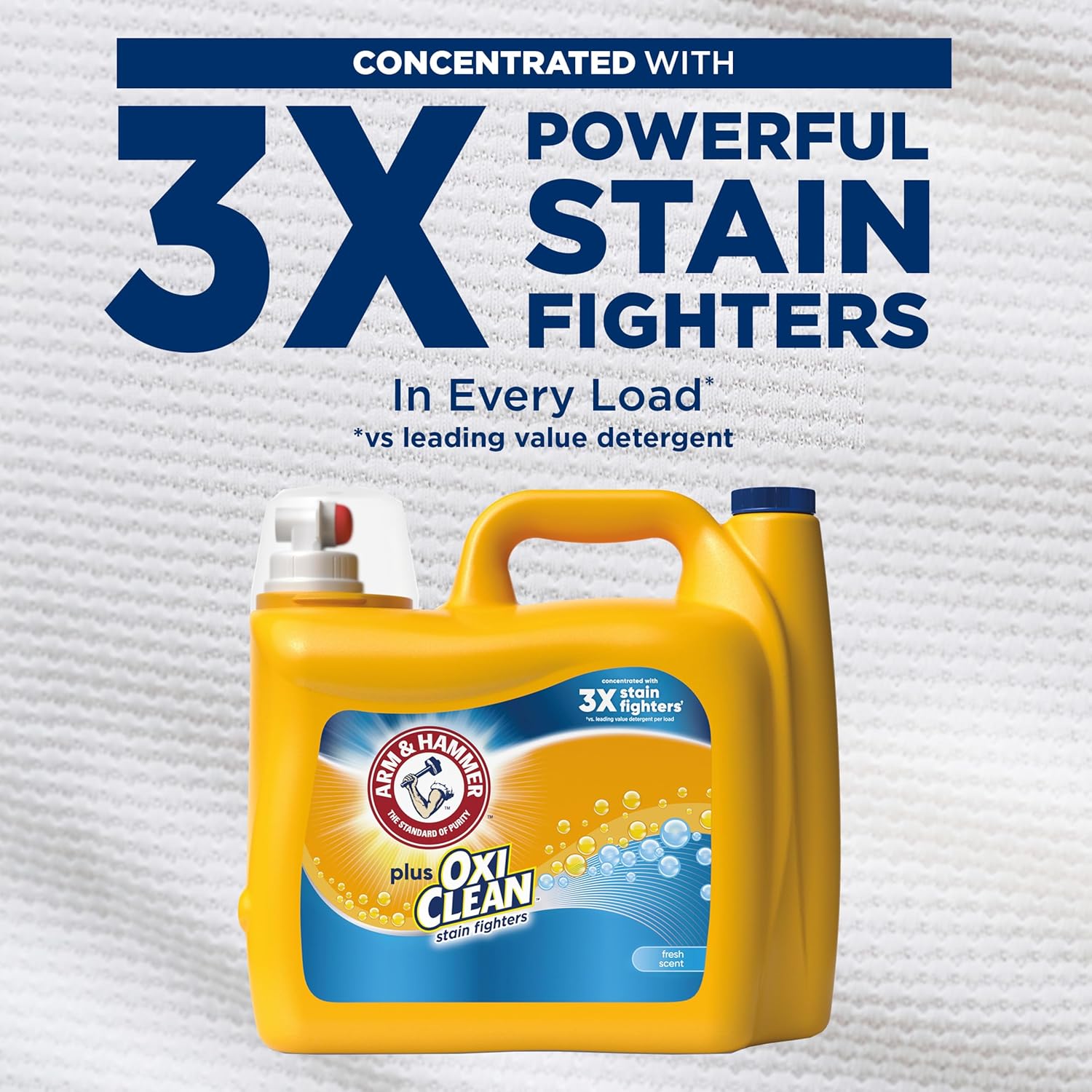 ARM & HAMMER Plus OxiClean Stain Fighters Liquid Laundry Detergent, Fresh Scent, 166.5 fl oz, 128 Loads