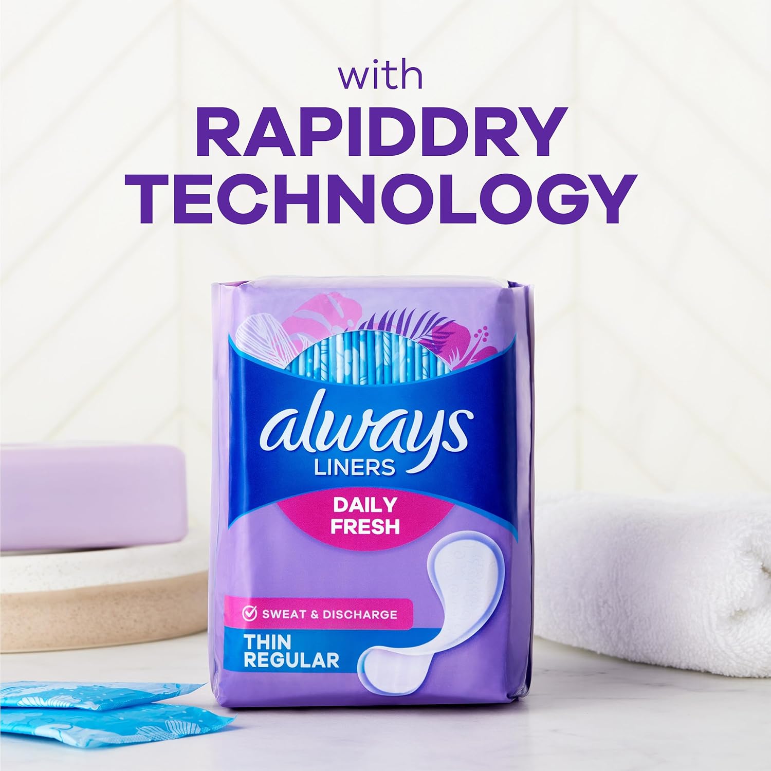 Always Daily Fresh Thin Liners, Regular Absorbency, Unscented Panty Liners, 162 Count