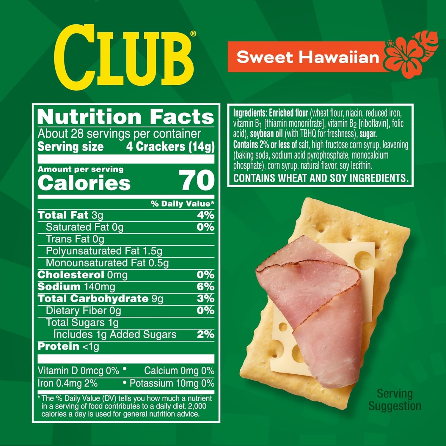 Club Crackers, Lunch Snacks, Snack Crackers, Sweet Hawaiian, 13.7oz Box