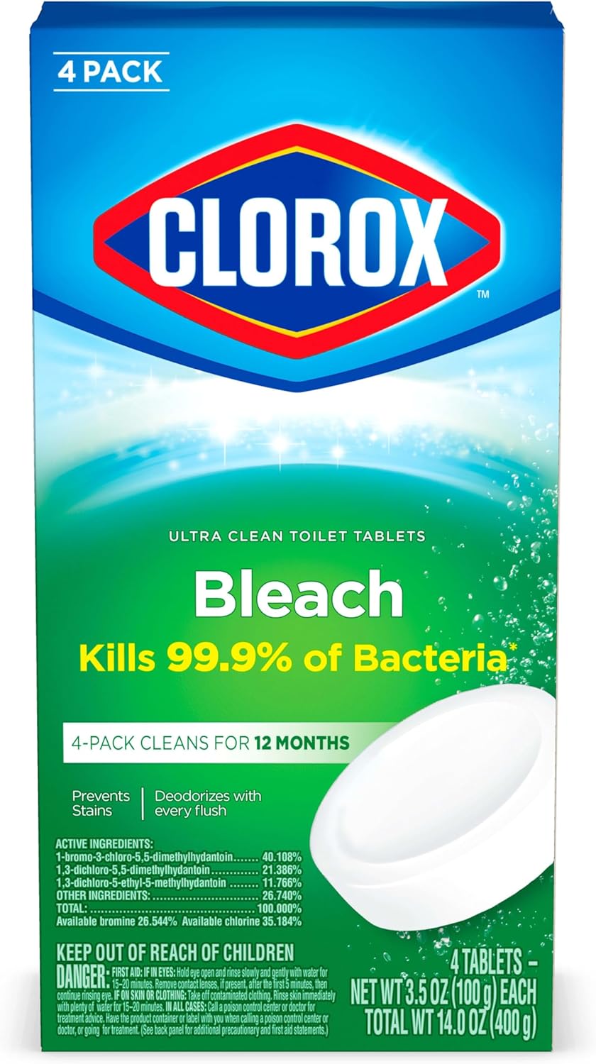 Clorox Ultra Clean Toilet Tablets Bleach 4 Count, 3.5 Ounces Each (Package May Vary)