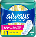 Always Ultra Thin Pads with Wings, Size 1, Regular, 46 Count