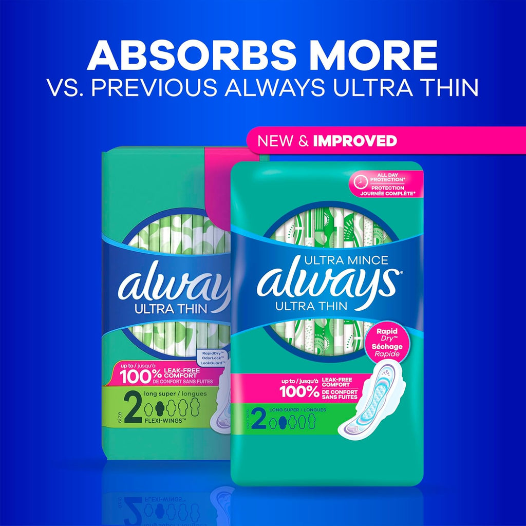Always Ultra Thin Pads with Wings, Size 1, Regular, 62 Count