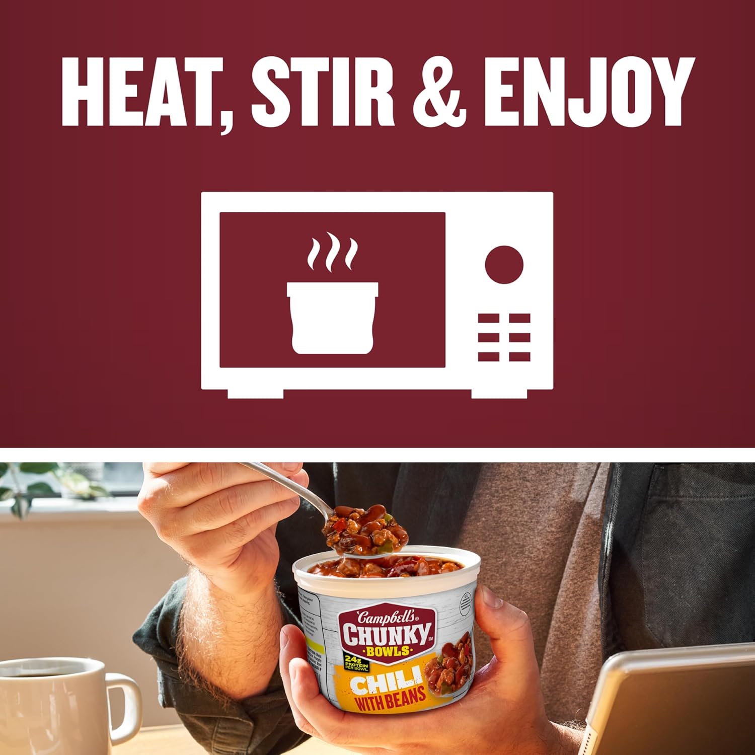 Campbell's Chunky Chili with Beans, 15.25 oz. Microwavable Bowl shipping free