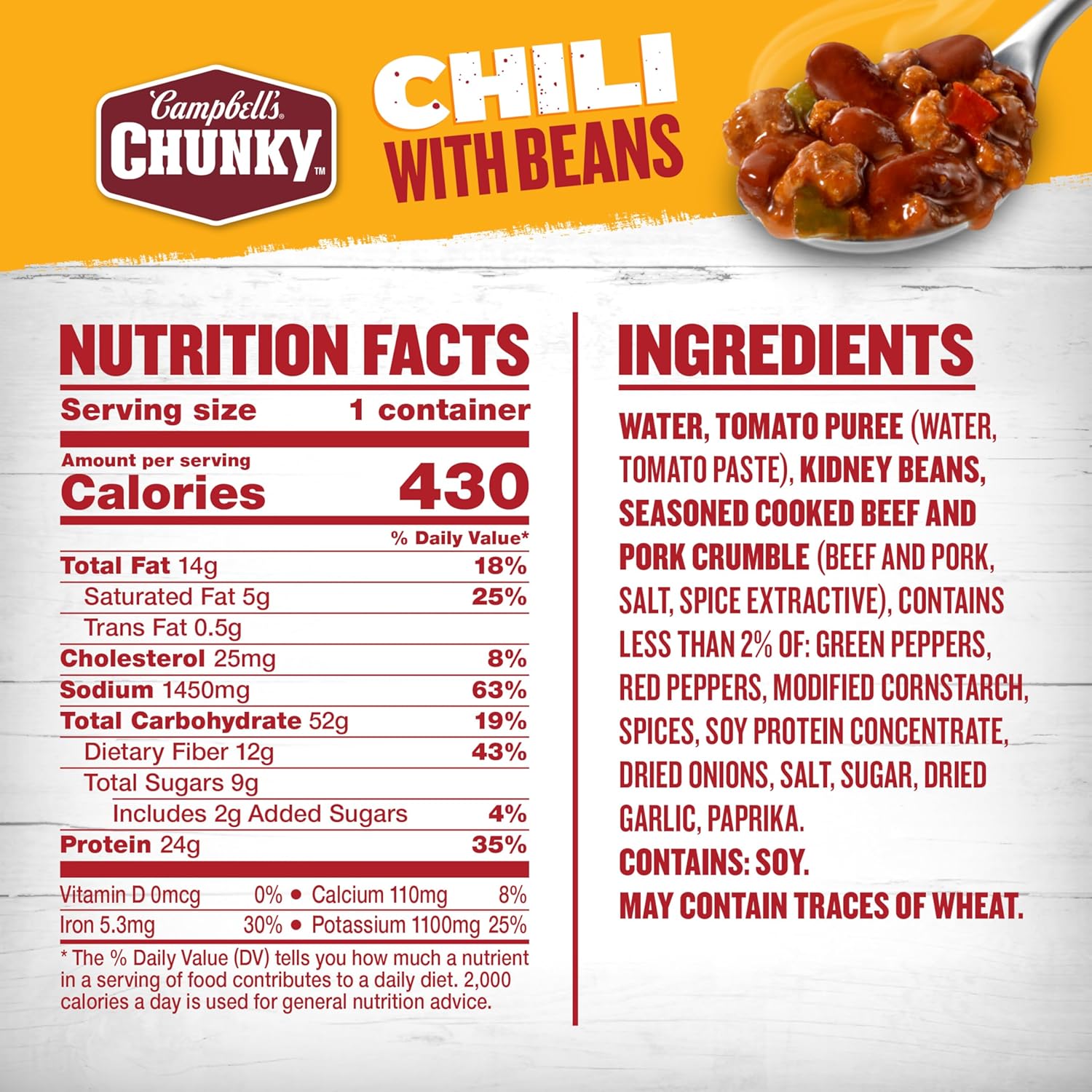 Campbell's Chunky Chili with Beans, 15.25 oz. Microwavable Bowl shipping free