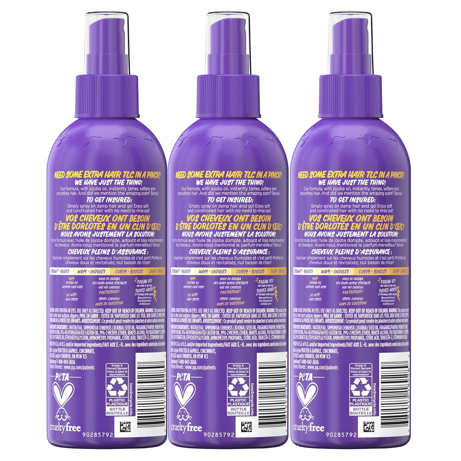 Aussie Hair Insurance Leave-In Conditioner Spray, Frizz Control, Softening with Jojoba & Sea Kelp